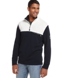 Contrast moves. Play both sides in this cool 1/4-zip sweater from Nautica.