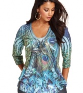 Punch up your casual look with One World's sublimated-print plus size top!