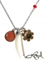 The look of love. Lucky Brand's symbolic style features a cursive love charm accented by semi-precious stones, an intricate flower charm, and a good luck horn. Crafted in mixed metal. Approximate length: 21 inches + 2-inch extender. Approximate drop: 3 inches.