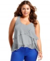 Rock top tier style with Soprano's sleeveless plus size top, featuring a ruffled front!