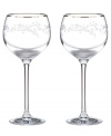 A vision of contemporary elegance from kate spade new york, Gardner Street wine glasses are shaped by soft, fluid lines and etched stems of leafy foliage in fine crystal. Finished with polished platinum rims.