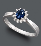 Get the royal treatment in this inspired style. Crafted from 14k white gold, ring boasts a beautiful oval-cut sapphire (3/8 ct. t.w.) surrounded by round-cut diamonds (1/8 ct. t.w.).