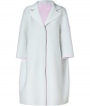 A luxurious example of the contemporary Jil Sander look, this pristine chalk cashmere coat is a statement investment for modern-minimalist wardrobes - Notched lapel, 3/4 dolman sleeves, dropped shoulders, hidden front snaps, side slit pockets, rose unlined interior - Oversized boxy retro silhouette - Team with monochrome separates and jet black accessories