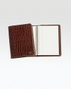 Keep every list and note in one convenient place with this handmade notebook, individually covered in croco-textured leather. A notepad of gold-gilded premium paper is included. Includes 144 perforated, lined pages Leather 5½W X 7½H Made in USA FOR PERSONALIZATIONSelect a color and quantity, then scroll down and click on PERSONALIZE & ADD TO BAG to choose and preview your monogramming options. Please allow 1 week for delivery.