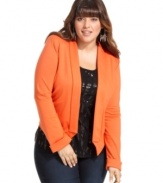 Top off your hot fall looks with ING's plus size jacket, featuring an open-front design.