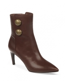 Double buttons in antiqued metal give these elegant, femme booties a bit of military flair; by Via Spiga.