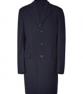 With a modernized haberdashery style, this Jil Sander wool-blend coat injects instant sophistication to any ensemble - Notched lapels, long sleeves, front button placket, flap pockets, back vent, straight silhouette - Wear with jeans and a pullover or with a sleek suit