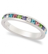 Traditions beautiful stacking ring is perfect when paired with other slim rings, but makes a pretty sparkling statement all its own. Crafted in sterling silver, a thin band features a round-cut array of multicolored crystals with Swarovski elements. Size 5-10.