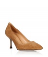 Luxe sand suede pumps from Sergio Rossi - These classic suede pumps are effortlessly sophisticated - Pointed toe, mid-height heel - Style with a pencil skirt, fishnets, and a cashmere pullover