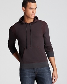 Jersey panels complement this hoodie's waffle texture for a sporty yet sophisticated design from the purveyor of cool John Varvatos Star USA.