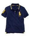 Essential cotton mesh polo is finished with an embroidered Big Pony and a twill 3 for preppy in-the-game style.