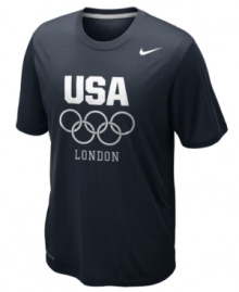 In training. Motivate yourself to be top-notch like Team USA with this graphic Nike t-shirt featuring Dri-Fit technology for ultimate comfort so you can give your all.