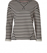 Work a cool edge into your casual favorites with Marc by Marc Jacobs modern seamed striped terry top - Round neckline with ribbed trim, 3/4 sleeves, rolled cuffs, contoured seaming - Loosely fitted - Wear with jeans, an oversized tote and fashion sneakers