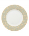 Perfect for casual dining or formal entertaining, this collection features a blend of gilded opulence and sophisticated style. Cheerful flower blossoms float gracefully across white bone china and gold and aqua filigree patterns as this lively set enhances your tabletop.