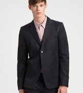 Impeccably tailored in rich, smooth cotton, this two-button suit jacket is designed the man of style who looks, feels and dresses like a power-player.Button-frontChest welt, waist flap pocketsRear ventAbout 29 from shoulder to hemCottonDry cleanImported