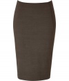 Luxurious skirt in a fine, brown-grey linen and rayon blend - Immensely flattering and elegant, but comfortable, thanks to a little stretch content - A classic with the famous pencil cut, slim, and about knee length - A dream of a skirt for business and afterwards - A figure knockout, the skirt molds your curves and makes you look totally slender at the same time - For the office with a blazer and blouse, for evening with a silk tunic and sandals or booties