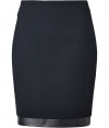 Finish your tailored look on a sleek modern note with Akris jet black leather trimmed wool skirt, cut to perfection with just the right amount of stretch for an ultra flattering fit - Hidden back zip, inside button closure - Fitted - Pair with minimalist separates and statement accessories