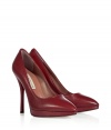 The classic pump gets a sexy twist with this bold jewel-tone version from LAutre Chose - Pointed toe, slight front platform, high stiletto heel, textured leather - Wear with a fitted cocktail sheath or with slim trousers and a silk blouse