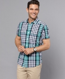 Check yourself in the crisp, cool style of this short-sleeved shirt from Tommy Hilfiger.