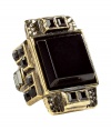 With a luxe ancient Egyptian feel, this Emilio Pucci cocktail ring adds the perfect amount of bling to any look - Brass ring with a large rectangular Onyx stone with deco-inspired crystal embellishment at side and band - Pair with a boho-inspired look or an elevated jeans-and-tee ensemble