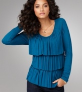 Gathered tiers make for an elegantly draped look. Cha Cha Vente's ruffled tee is anything but ordinary! (Clearance)