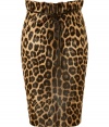 Unbelievably luxe, this calf hair pencil skirt from Valentino is covered in a show-stopping leopard print - High paper bag waistline with leather tie-belt, cut-away pockets, straight silhouette with slightly flared back, concealed back zip closure, all-over print - Style with a sheer silk blouse and sky-high platforms