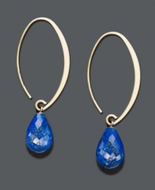 Liven up any look with a bright pop of color. A sweep of 14k gold highlights a faceted lapis drop (7-1/3 mm). Approximate drop: 1-1/2 inches.