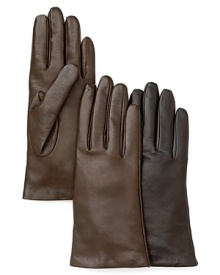 Chic short leather gloves with luxuriously soft cashmere lining. Exclusively at Bloomingdales.