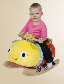 This soft and cuddly plush bug has fun legs, antennae, smiling face and sits atop a solid wooden rocker frame for a rocking good time.About 16H X 12D X 24LSuitable for ages 1 year and upImported