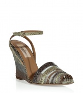 Bring instant sophistication to your look with these ultra-luxe python wedge sandals from Valentino - Multi-strap front, open toe, ankle strap closure, wedge heel - Style with a breezy frock or with wide leg trousers and a tie-neck blouse