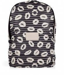 Whether for work, travel, or play this kiss-covered backpack from Marc by Marc Jacobs is a whimsical way to carry around your daily essentials - Dual-top zip closure, roomy interior, adjustable straps, allover stripe and kiss pattern - Perfect for work, travel, or the gym