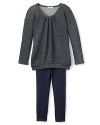 Ella Moss pairs a sparkling shirred tunic with sleek leggings for a easy, yet chic, ensemble.