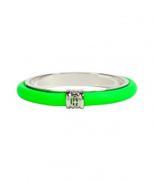 Chic bracelet in silver-plated metal and rubber - Eye-catching and on-trend in neon green - Skinny bangle style with decorative silver logo detail - Stack or wear solo for a rich pop of color - Pair with streamlined looks and neutral hues for maximum effect