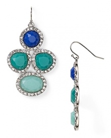 Join the color block party with these multi stone earring from Aqua, boasting a dangly shape and sparkly rim. Slip them in to get the blues.