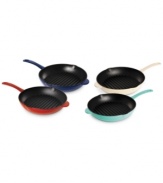 The perfect complement to your favorite Fiesta Dinnerware, this grill pan moves from kitchen to table with ease. The enameled cast iron construction locks in heat to slowly, evenly & thoroughly prepare flavor-rich and totally tender meals, plus it requires no seasoning and only gets better with age. Limited lifetime warranty.