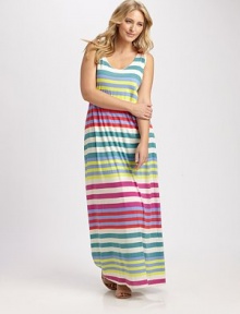 Candy-colored stripes add a playful feel to this elongated silhouette. Once you slip on this dress, you won't want to take it off. U-neckSleevelessVibrant stripesAbout 42 from natural waistPattern varies50% pima cotton/50% modalMachine washMade in USA