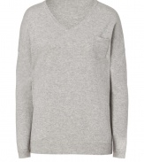 Exquisitely soft in chic cashmere, Brunello Cucinellis heathered pullover lends a luxurious polish to casual daytime looks - Softly scooped V-neckline, long sleeves, dropped shoulders, fine ribbed cuffs, breast pocket - Classic straight fit - Team with tailored button-downs and dressy trousers, or with tissue tees, favorite jeans and flats