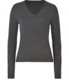 Stylish, understated essentials are the key to a perennially chic wardrobe, and Jil Sander Navys grey pullover is a smart choice this season - Crafted from a super-soft, lightweight silk and cashmere blend - Slim cut fits close to the body - V-neck and long sleeves - An everyday indispensable that works 24/7 - Pair with jeans and loafers, a pencil skirt and pumps, or leather pants and ankle booties