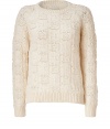 Destined to be your favorite companion as the new season settles in, Iros ultra modern chunky knit pullover is a cool choice packed with pairing possibilities - Rounded neckline, long sleeves, ribbed trim, allover cream chunky knit with delicate thin white interwoven patterning - Classic straight fit - Wear with everything from tees and jeans to leather leggings and high heel ankle boots