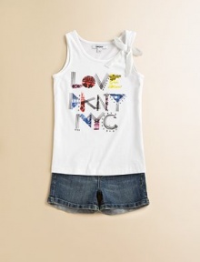 She'll heart NYC when she pulls on this soft, rocker chic top with sweet bow and silver accentsScoopneckSleevelessPullover style60% cotton/40% polyesterMachine washImported