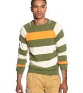 Bold colors mixed with a classic crew neck design give this Rocawear sweater its handsome style.