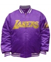 You'll be the best looking fan on the block and in the arena in this jacket featuring the LA Lakers by Majestic.