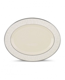 Welcome your guests to the table with the formal elegance of Lenox's Pearl Innocence dinnerware and dishes collection. This fine bone china brings together a graceful tone-on-tone design with hand enameled pearl-like accents and rich bands of polished platinum. Qualifies for Rebate