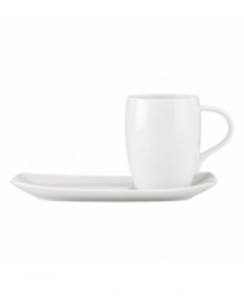 Feature modern elegance on your menu with the Classic Fjord dessert set. Dansk serves up glossy white porcelain in fluid shapes that keep tables looking totally fresh. Well in dish keeps mug in place.