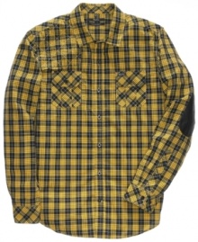 Classic plaid gets an update. Elbow patches add modern appeal when you sport this LRG shirt.