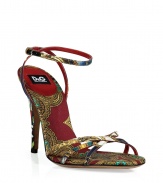 With a classic shape and a luxe mixed print, these D&G Dolce & Gabbana sandals bring sultry style -All-over multi-print, stiletto heel, ankle strap with buckle closure - Style with a figure-hugging cocktail dress or wide leg trousers and a sheer blouse