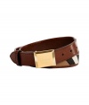 Pull together casual and tailored looks alike with Burberry Londons iconic house check belt - House check cotton belt with leather trim, polished metal buckle with engraved logo - Team with cashmere pullovers and your favorite pair of jeans