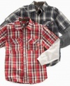 These plaid woven shirts from Timberland come with contrast layering for an unmistakably cool fall look.