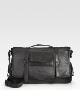 A smart option for any man on the move, styled with flap pockets on the outside and a padded laptop compartment on the inside. Top flap with buckle closures Top handles Adjustable, detachable shoulder strap Exterior flap pockets Interior zip, slip pockets Padded laptop compartment 16½W X 11H X 5D Imported 