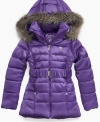 Keep her stylishly chic this winter season with a warm and cozy quilted park by Guess.